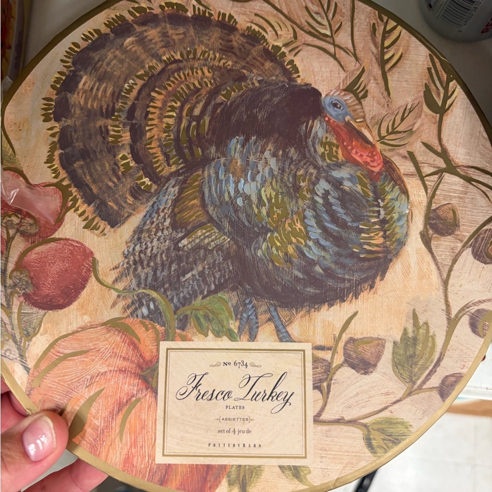 Pottery Barn Fresco Turkey Platter - Blue, Brown, Green